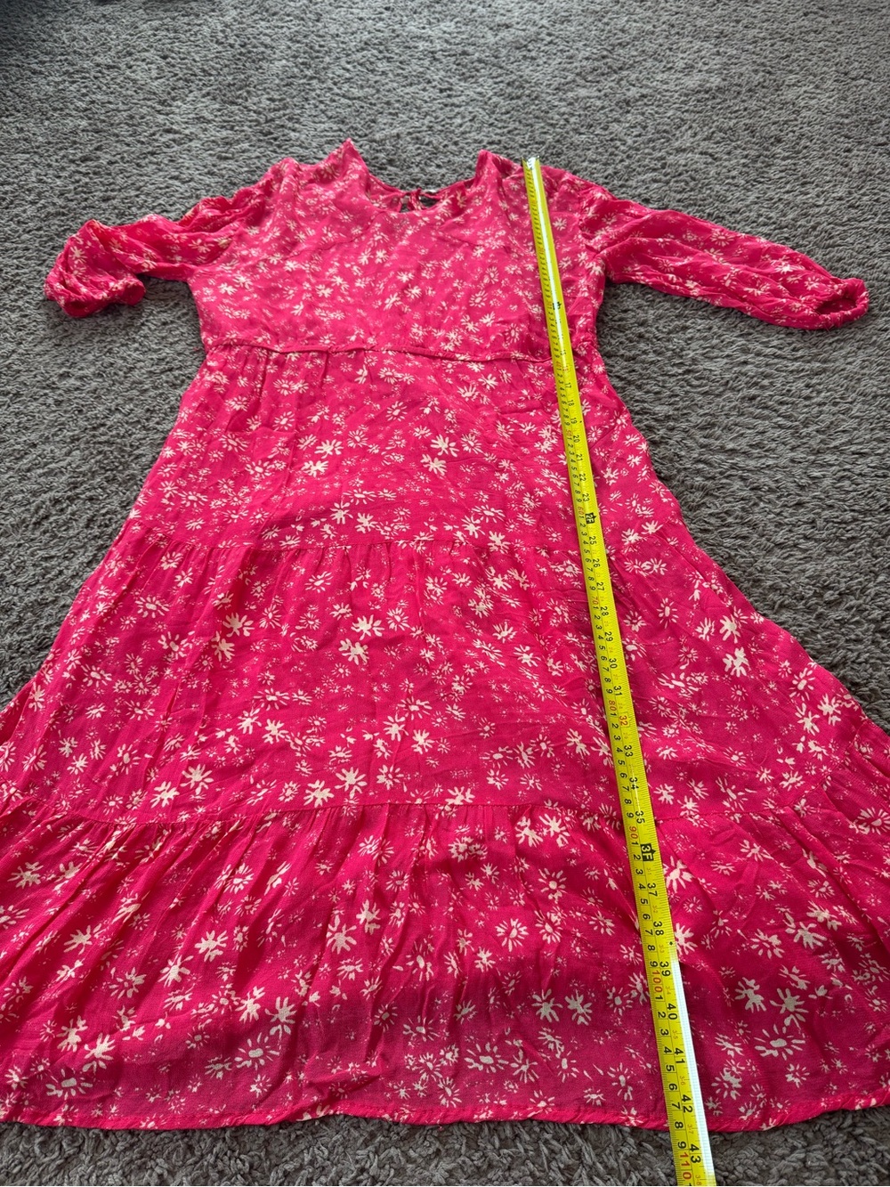 Free People Wallflower Midi Dress Raspberry Pink Floral Tiered Cottage XS $148 - Picture 11 of 13